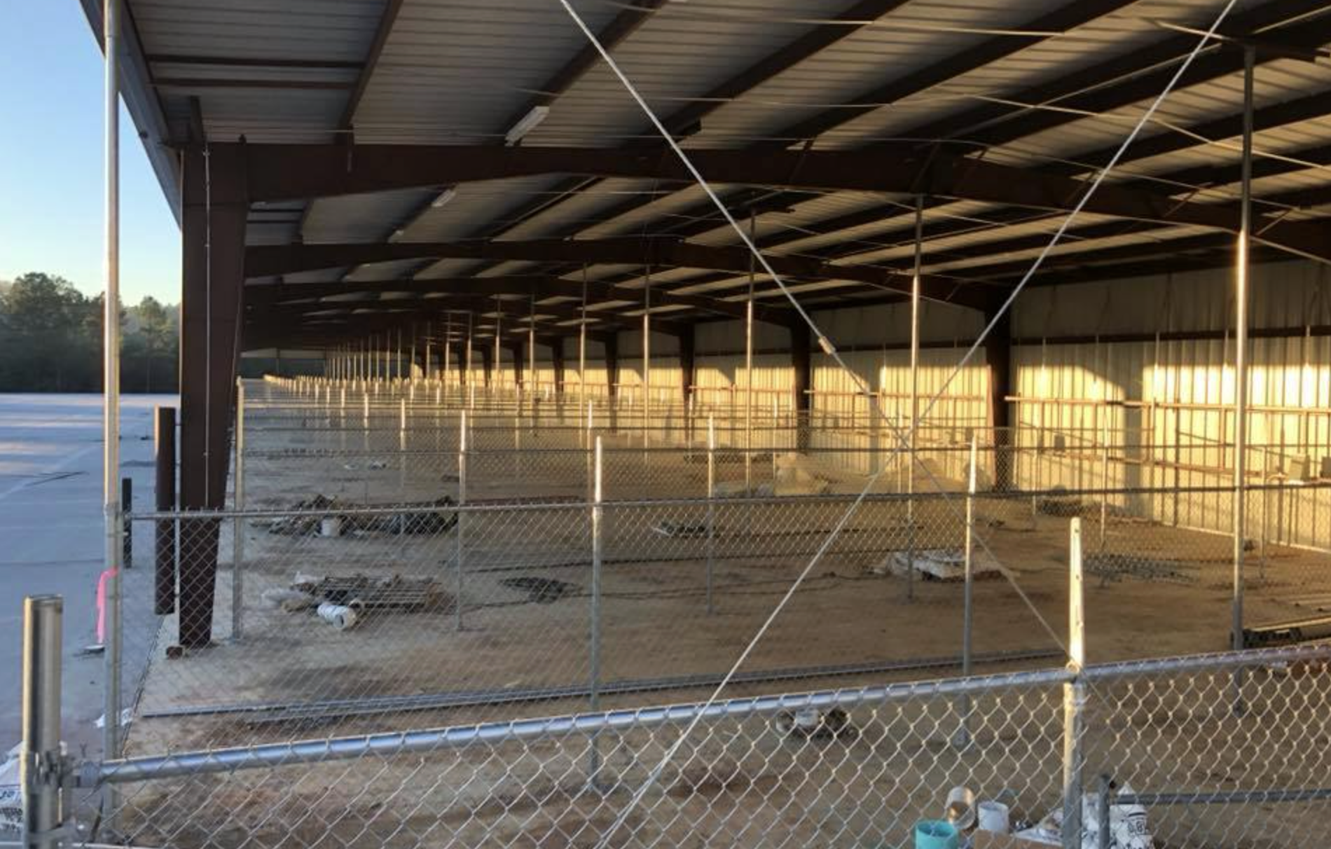 Commercial chain-link stalls installed inside a barn structure
